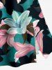 Lily Flower Print Hawaii Split A Line Skirt - Vert profond M