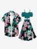 Lily Flower Print Hawaii Split A Line Skirt - Vert profond M