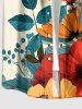 Flower Leaf Branch Print Hawaii Button Pocket Shirt For Men -  