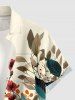 Flower Leaf Branch Print Hawaii Button Pocket Shirt For Men -  