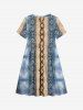 Kid's Snake Pattern Geometric Textured Print Hawaii A Line Dress - Bleu 100