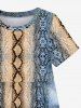 Kid's Snake Pattern Geometric Textured Print Hawaii A Line Dress - Bleu 100