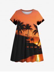 Kid's Coconut Tree Ombre Dusk Sunset Print Hawaii A Line Dress -  