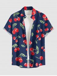 Cherry Print Hawaii Button Pocket Shirt For Men - Cadetblue 4XL