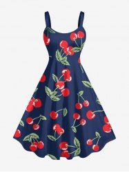 Cherry Print Hawaii A Line Dress - Cadetblue 3X