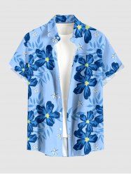 Tropical Leaf Flower Print Hawaii Button Pocket Shirt For Men -  