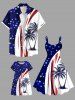 Ensemble de plage hawaïen assorti pour toute la famille, imprimé drapeau américain et cocotier, grandes tailles. Grandes tailles. Tenue de plage hawaïenne patriotique grande taille pour toute la famille. - Bleu 