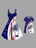 Kid's Coconut Tree Patriotic American Flag Curve Print Hawaii Dress -  