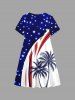 Kid's Coconut Tree Patriotic American Flag Curve Print Hawaii Dress -  