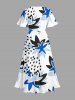 Strawberry Flower Print Hawaii Split Pocket A Line Midi Dress - Blanc S