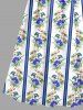 Plus Size Tropical Leaf Flower Striped Print Hawaii Surplice A Line Cami Dress - Bleu Ciel L