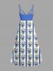 Plus Size Tropical Leaf Flower Striped Print Hawaii Surplice A Line Cami Dress - Bleu Ciel L