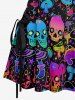 Colorful Ombre Skulls Mushroom Print Hawaii Lace Up A Line Dress - Pourpre  S