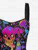 Colorful Ombre Skulls Mushroom Print Hawaii Lace Up A Line Dress - Pourpre  S