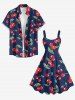 Cherry Print Hawaii A Line Dress - Cadetblue 3X