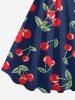 Cherry Print Hawaii A Line Dress - Cadetblue 3X