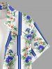 Plus Size Tropical Leaf Flower Striped Print Hawaii Button Pocket Shirt For Men - Bleu Ciel 3XL