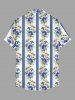 Plus Size Tropical Leaf Flower Striped Print Hawaii Button Pocket Shirt For Men - Bleu Ciel 3XL