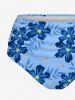 Tropical Leaf Flower Print Hawaii Lace Up Tankini Swimsuit (Adjustable Shoulder Strap) - Bleu Ciel S
