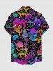 Colorful Ombre Skulls Mushroom Print Hawaii Button Pocket Shirt For Men -  