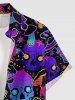 Colorful Ombre Skulls Mushroom Print Hawaii Button Pocket Shirt For Men - Pourpre  4XL