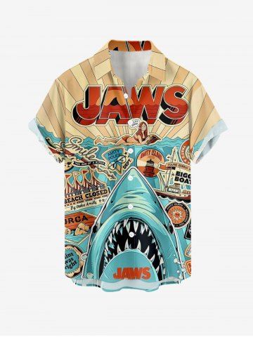 Kid's Shark Seascape Print Hawaii Shirt - LAKE BLUE - 160