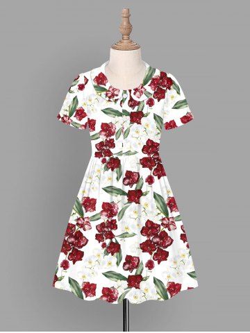Kid's Tropical Leaf Flower Print Hawaii Dress - WHITE - 150