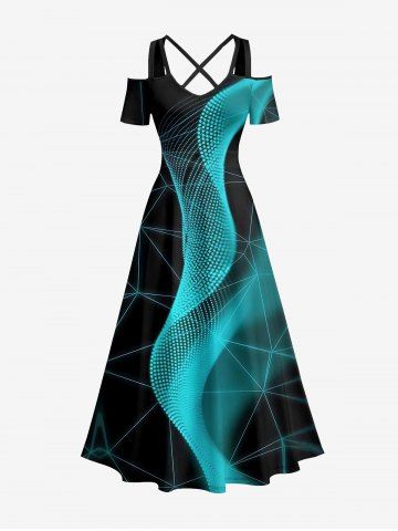 Robe longue trapèze grande taille à imprimé ombré Lightwave, épaules dénudées et croisée, style hawaïen - BLACK - M