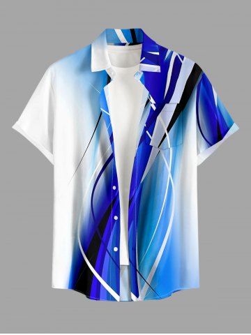 Plus Size Ombre Curve Print Hawaii Button Pocket Shirt For Men - BLUE - M
