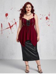 Plus Size Lace Up Zipper Crisscross Handkerchief Tank Top -  