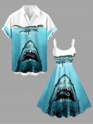 Shark Dinosaur Sea Print Matching Hawaii Beach Outfit For Couples -  