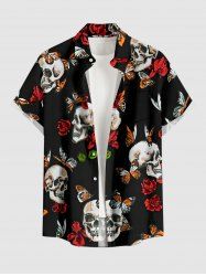 Chemise à poches boutonnées grande taille pour homme, imprimé papillons et fleurs, têtes de mort, tailles plus. - Noir S