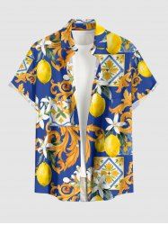 Chemise hawaïenne à imprimé fleurs, feuilles et citrons, grande taille, pour hommes - Bleu 4XL