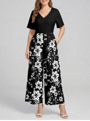 Flower Print Hawaii Wide Leg Jumpsuit -  