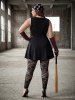 Lace Up Grommets Full Zipper Gothic Tank Top -  