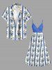 Ensemble de plage hawaïen assorti pour couples, imprimé floral tropical à rayures, grandes tailles - Bleu Ciel 
