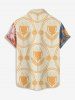 Ships From US Warehouse • Fast Delivery In 2–3 Business Days | Men's Matching Two Piece Hawaiian Style Letter Abstract Sun Floral Graphic Print Button Up Short Sleeves Shirt And Drawstring Shorts Set - Blanche Amande 2XL