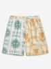 Ships From US Warehouse • Fast Delivery In 2–3 Business Days | Men's Matching Two Piece Hawaiian Style Letter Abstract Sun Floral Graphic Print Button Up Short Sleeves Shirt And Drawstring Shorts Set - Blanche Amande 2XL