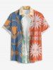 Ships From US Warehouse • Fast Delivery In 2–3 Business Days | Men's Matching Two Piece Hawaiian Style Letter Abstract Sun Floral Graphic Print Button Up Short Sleeves Shirt And Drawstring Shorts Set - Blanche Amande 2XL