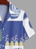 Ships From US Warehouse • Fast Delivery In 2–3 Business Days | Men's Matching Two Piece Hawaiian Geometric Floral Leaf Print Camp Collar Short Sleeves Shirt And Drawstring Shorts Set - Bleu Cobalt 2XL