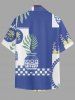 Ships From US Warehouse • Fast Delivery In 2–3 Business Days | Men's Matching Two Piece Hawaiian Geometric Floral Leaf Print Camp Collar Short Sleeves Shirt And Drawstring Shorts Set - Bleu Cobalt 2XL