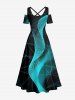 Plus Size Ombre Lightwave Print Hawaii Cold Shoulder Crisscross A Line Maxi Dress -  