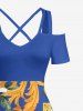 Flower Leaf Lemon Print Hawaii Cold Shoulder Crisscross A Line Maxi Dress -  
