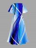 Robe midi trapèze grande taille à imprimé ombré et poches fendues, style hawaïen - Bleu L