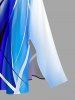 Robe midi trapèze grande taille à imprimé ombré et poches fendues, style hawaïen - Bleu 1X