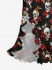 Robe fendue à volants, imprimé papillons et fleurs à têtes de mort - Noir XL