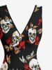 Robe fendue à volants, imprimé papillons et fleurs à têtes de mort - Noir XL
