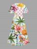 Plus Size Coconut Tree Hibiscus Flower Fruit Sun Print Hawaii Split Pocket A Line Midi Dress -  