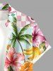 Plus Size Coconut Tree Hibiscus Flower Fruit Sun Print Hawaii Button Pocket Shirt For Men -  