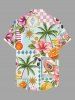Plus Size Coconut Tree Hibiscus Flower Fruit Sun Print Hawaii Button Pocket Shirt For Men -  